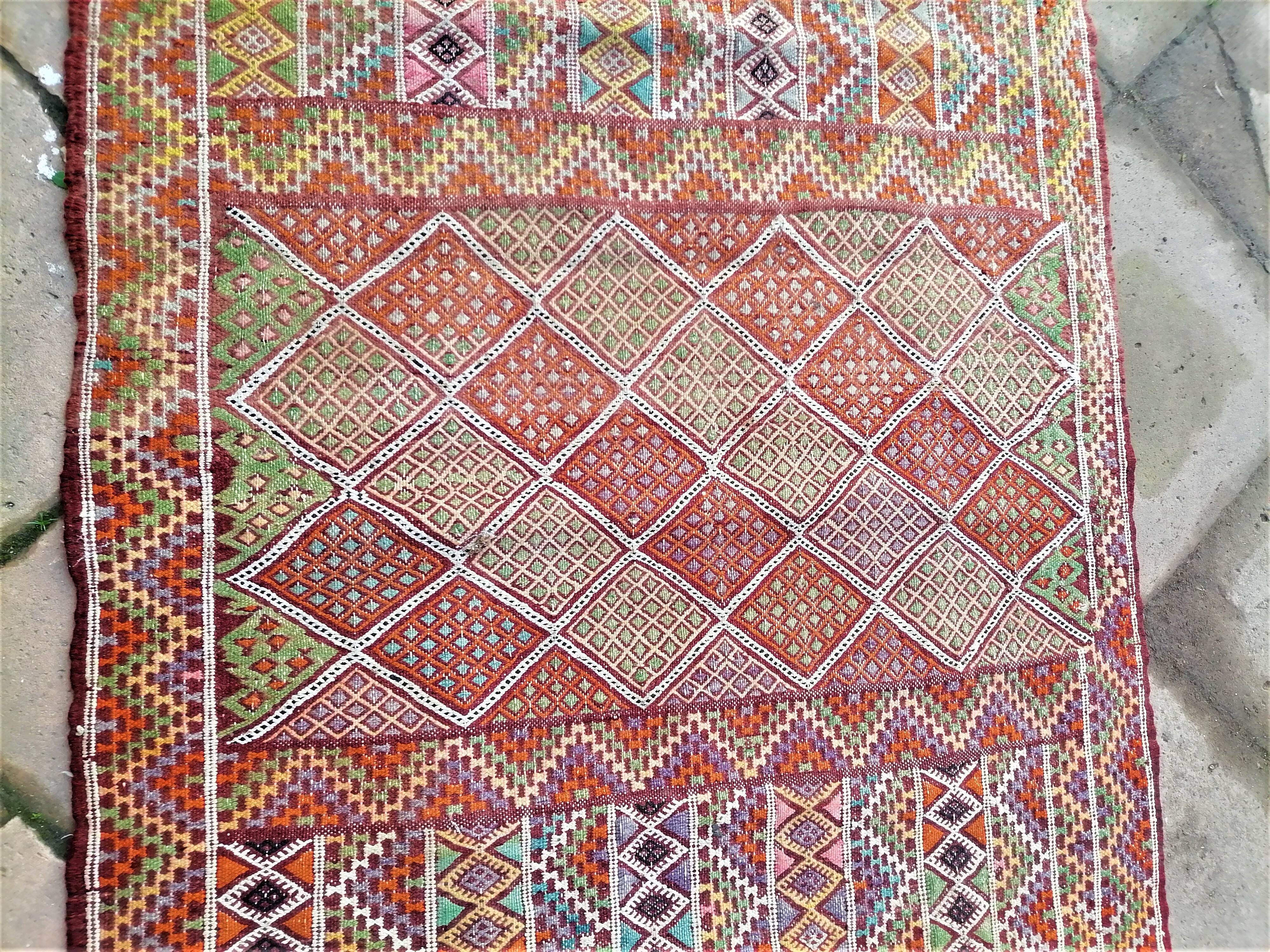 Old kilim handmade wool oriental rug - 150 x 81cm