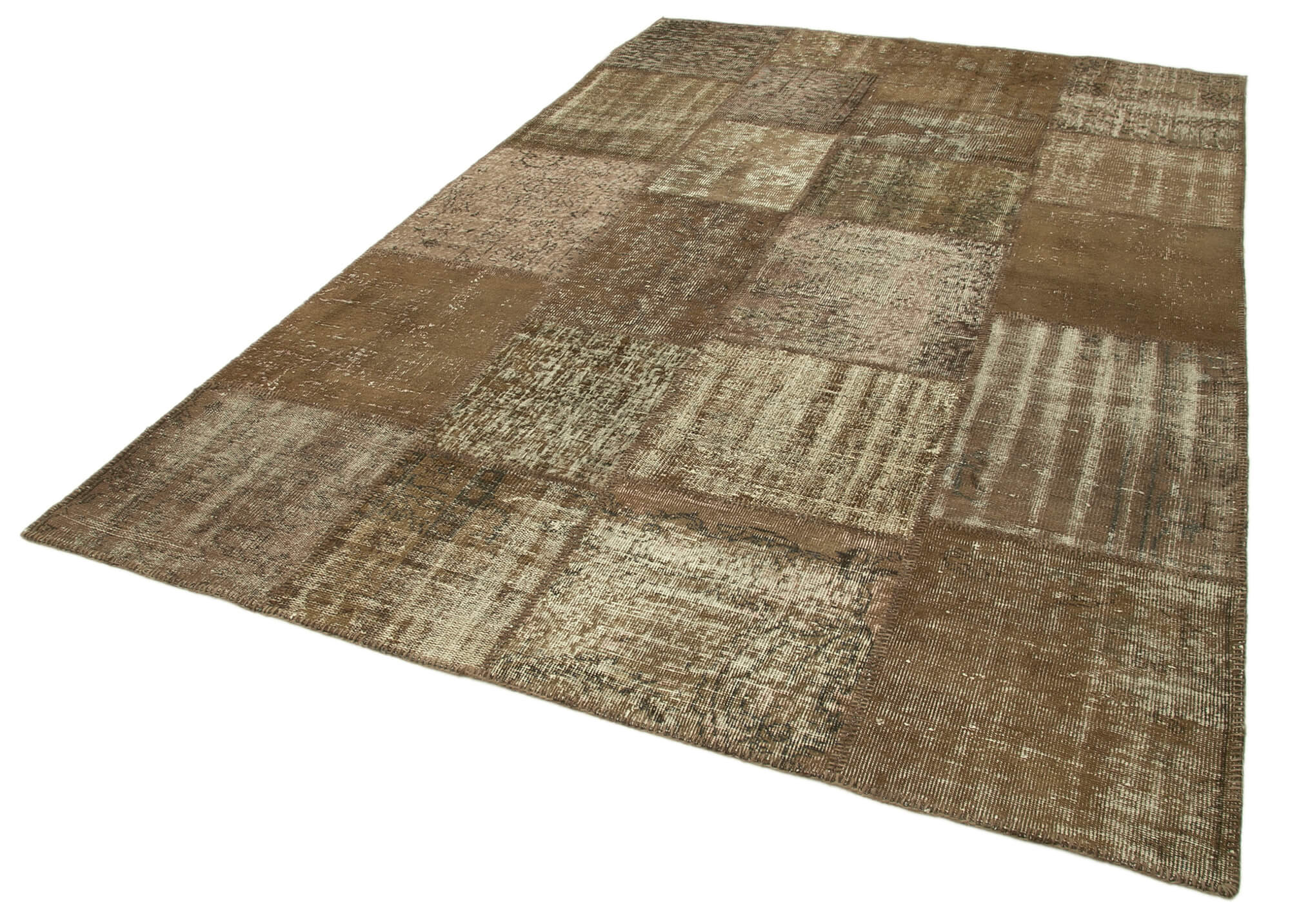 Handmade anatolian overdyed 196 cm x 302 cm brown patchwork carpet