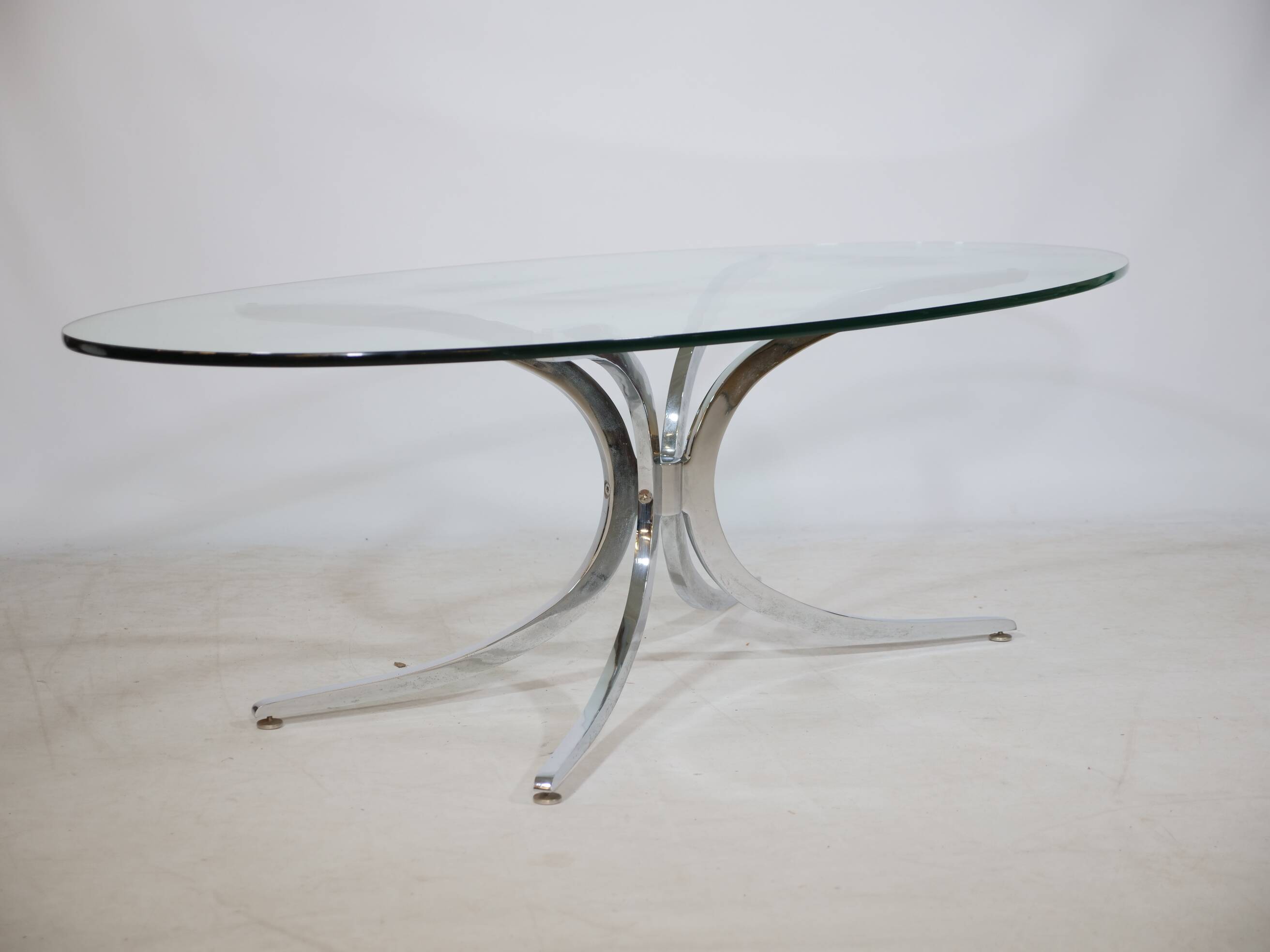 Coffee Table Chrome Spider Legs and Glass 1970s Italy