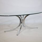 Coffee Table Chrome Spider Legs and Glass 1970s Italy