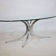 Table basse pieds araignée chromés et verre années 1970 Italie