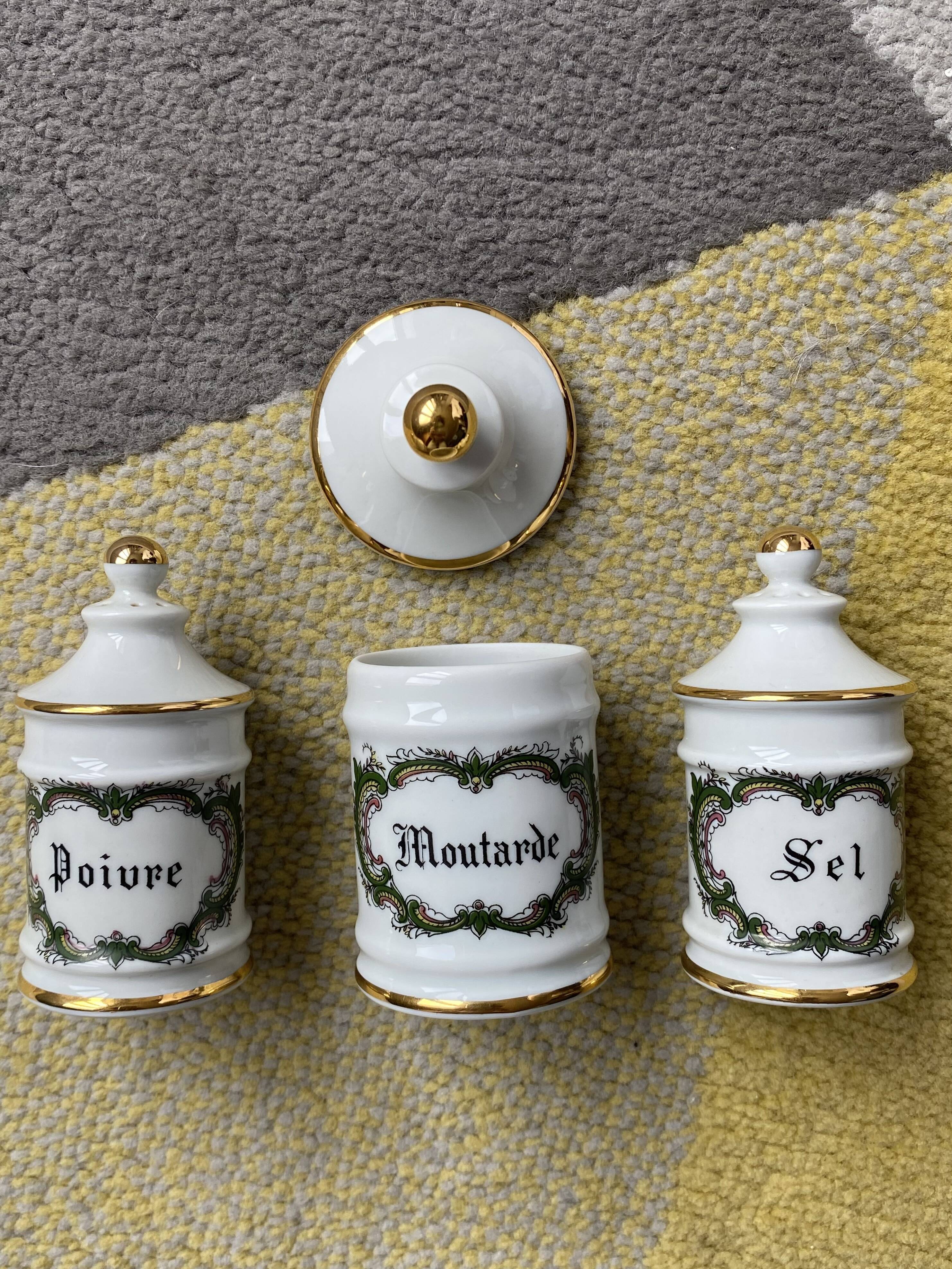 Servant with porcelain condiments Limoges salt pepper mustard