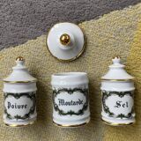 Servant with porcelain condiments Limoges salt pepper mustard