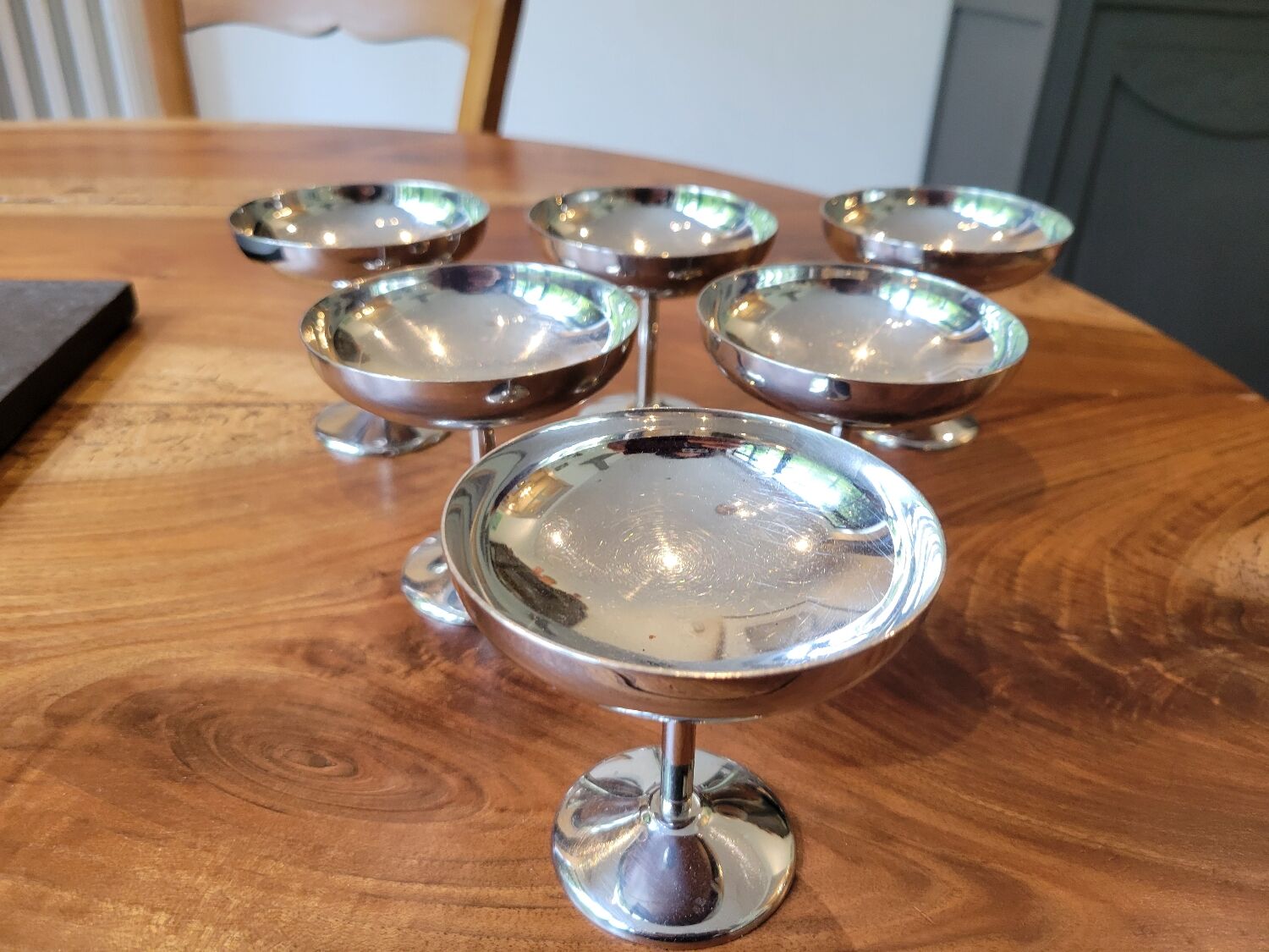 6 stainless steel ice cream cups 1970