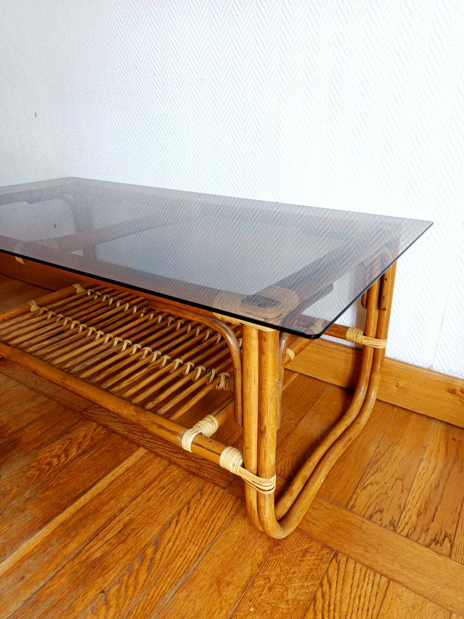 Vintage 1960s rattan coffee table