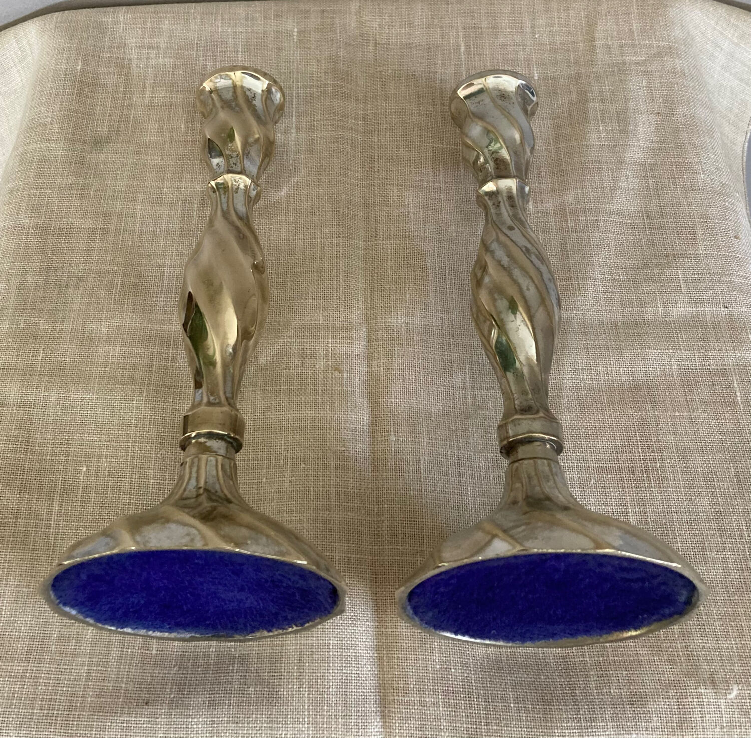 Twisted candlesticks in silver brass early twentieth century