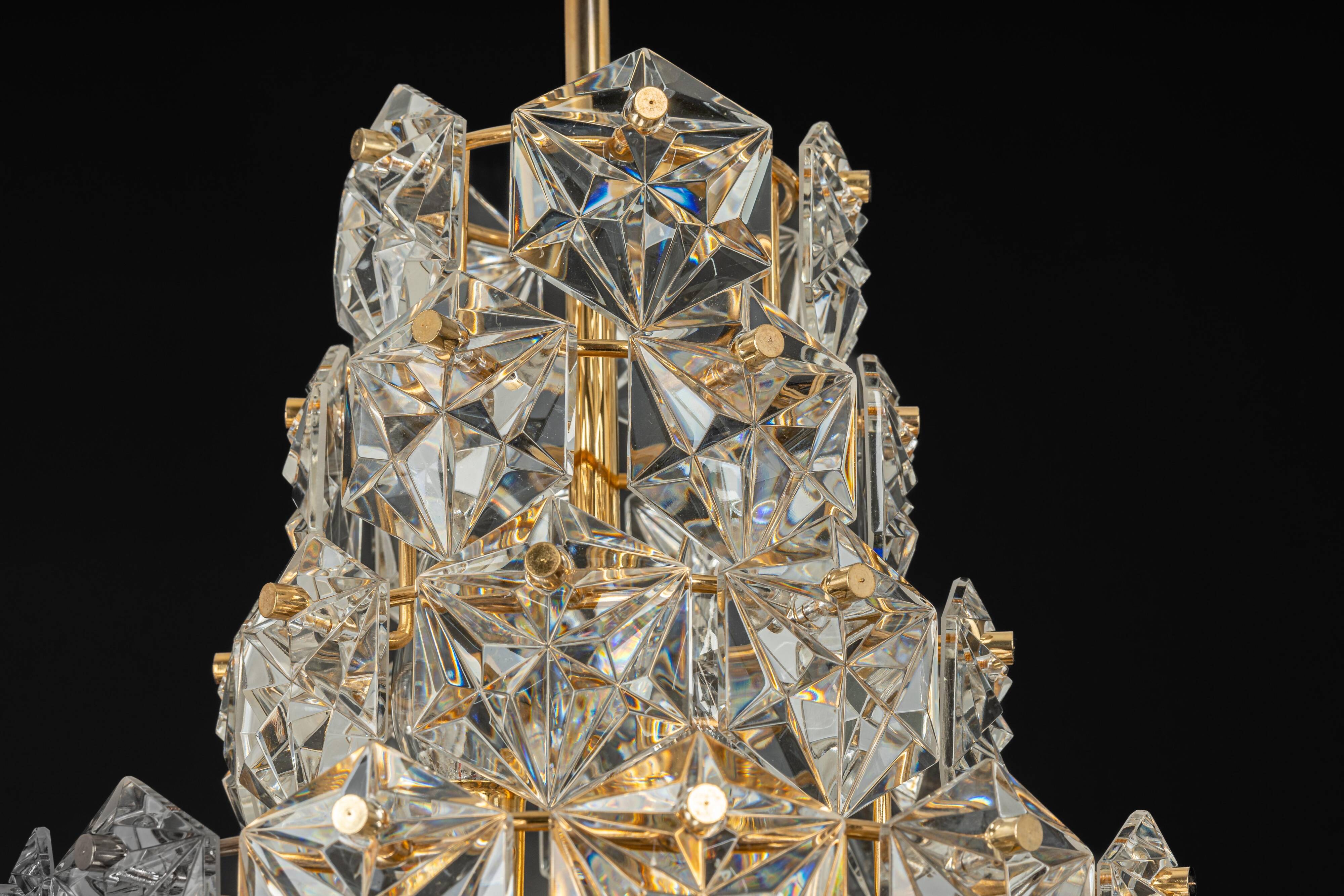 Chandelier, brass and crystal glass by Kinkeldey, Germany, 1970s.