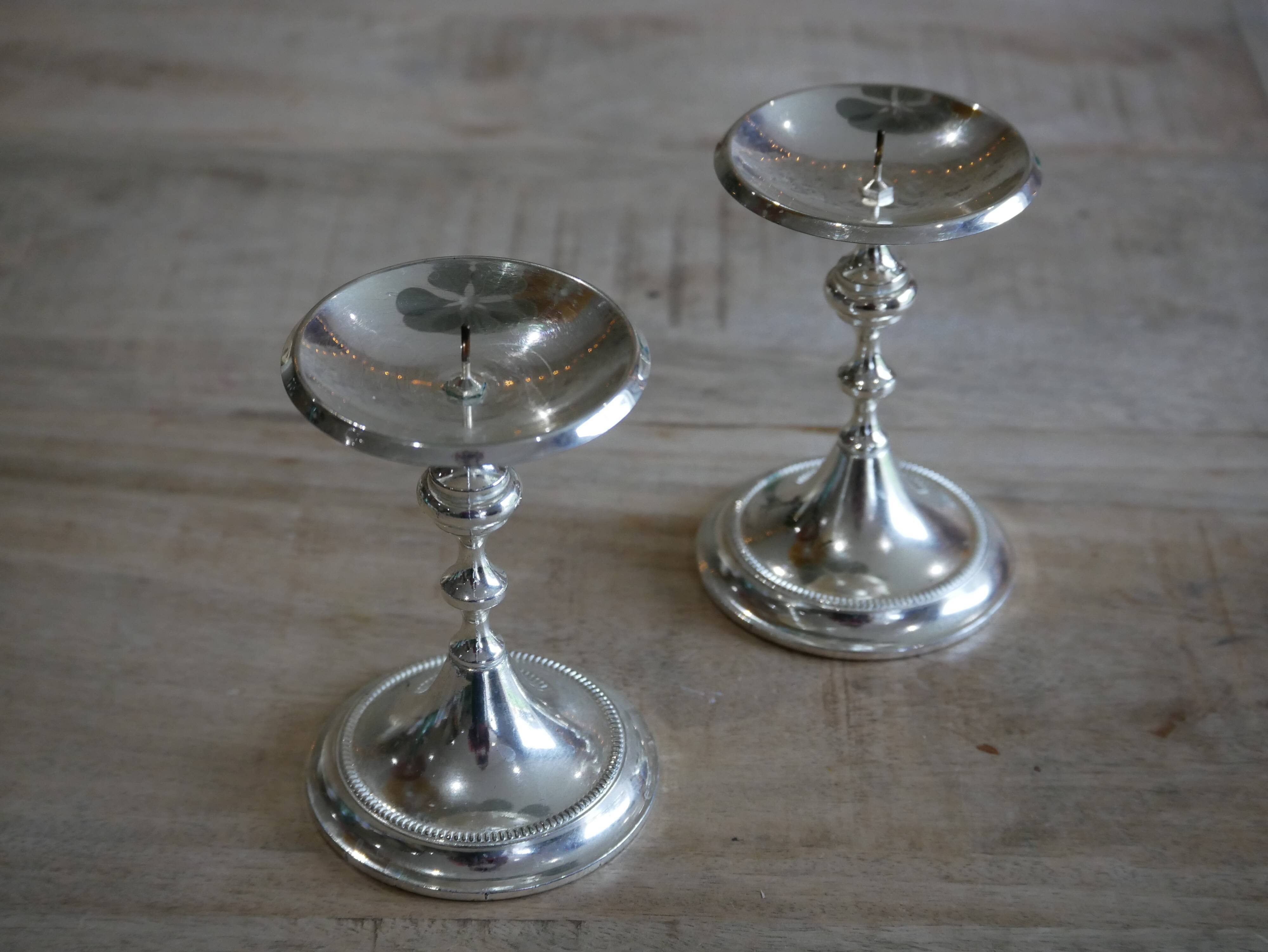 Lot of 2 silver metal candlesticks