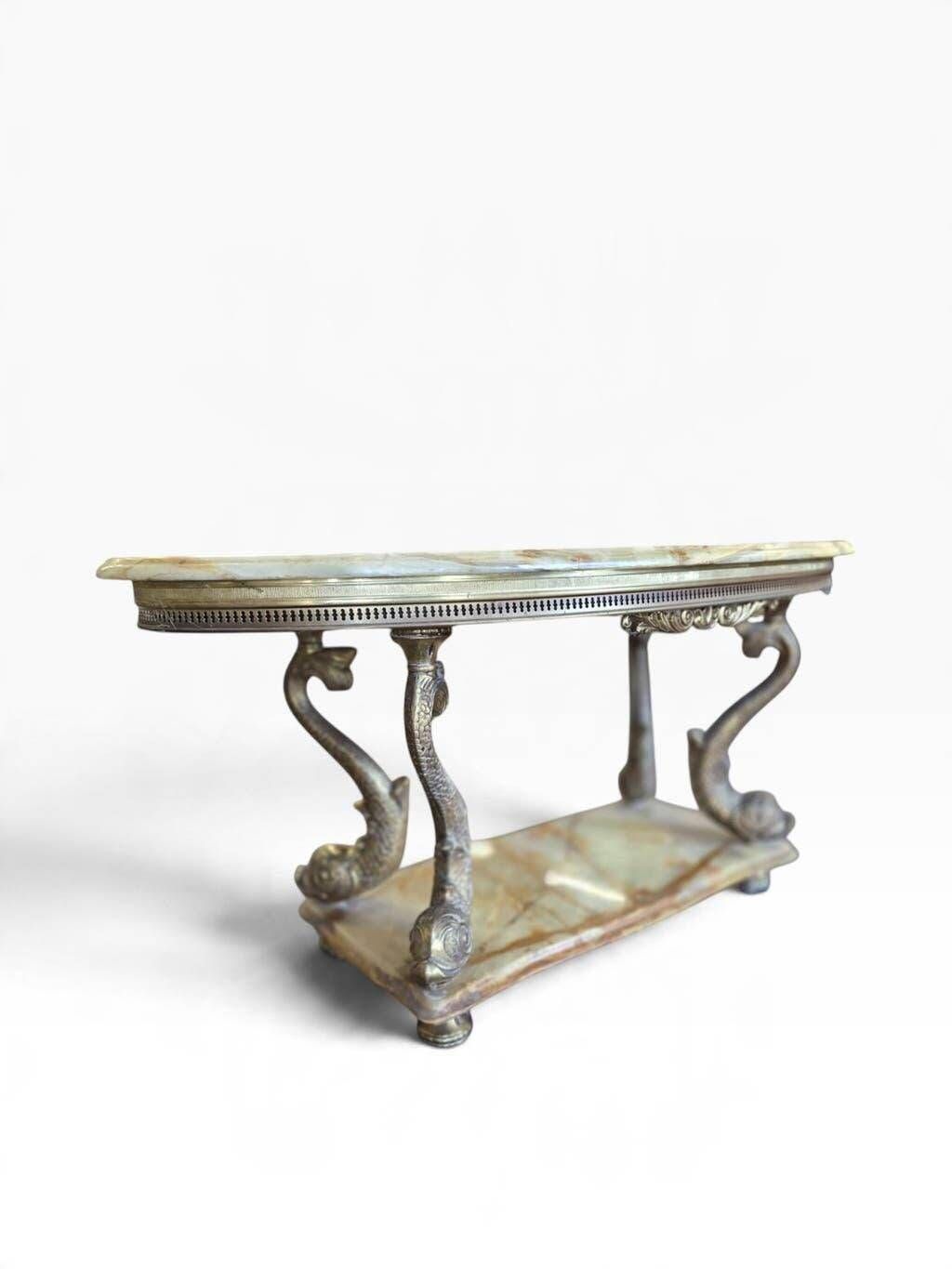 Vintage brass coffee table with onyx top.