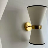 Pair of Italian sconces 80's vintage brass fabric