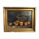 Table still life with apples and basket, signed at the beginning of the 20th century