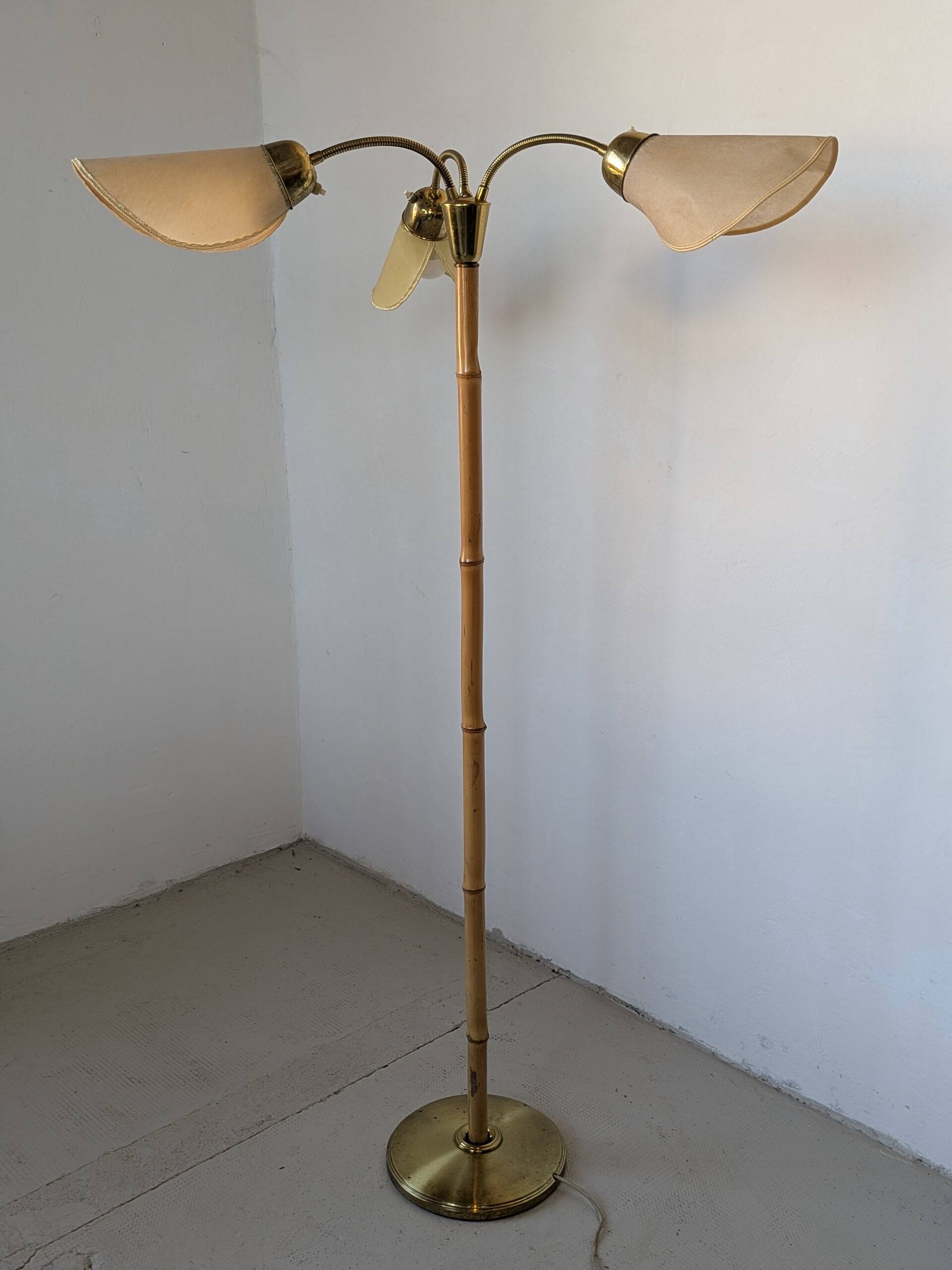 Bamboo and brass floor lamp
