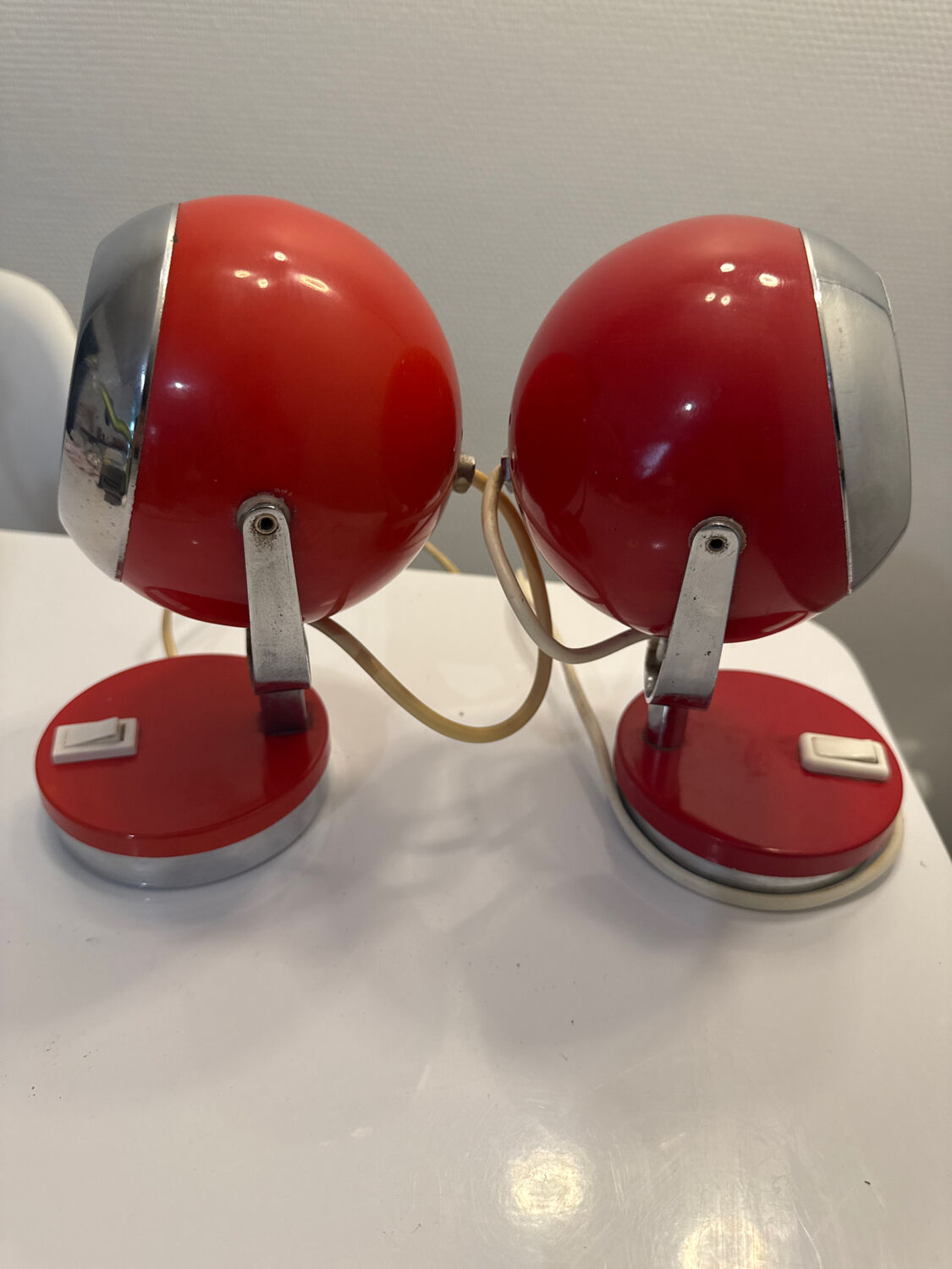 Red metal Space Age lamp in Reggiani style, 1970.