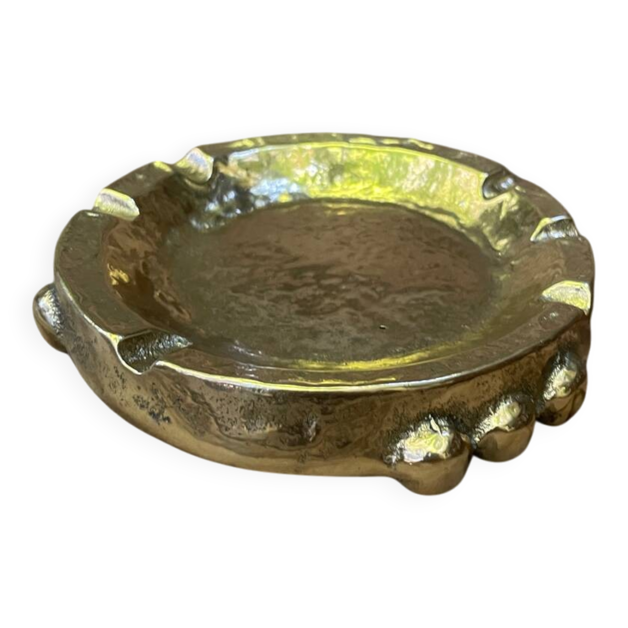 Italian Brutalist Brass Ashtray by Tonini