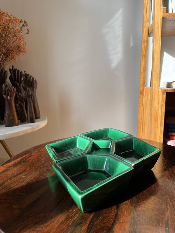 Plat compartimenté VALLAURIS J-M Faux Barbotine losange faïence 60’s