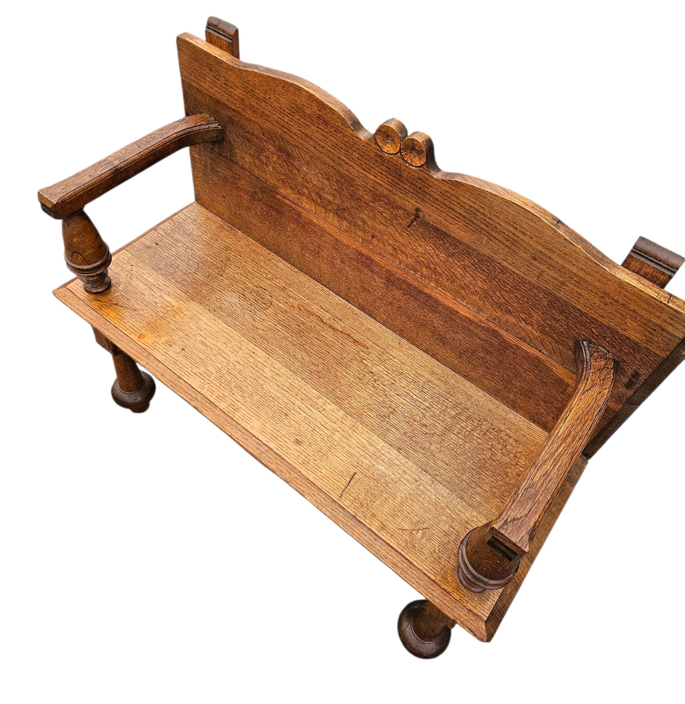 Antique Dutch oak hall bench / 1920s