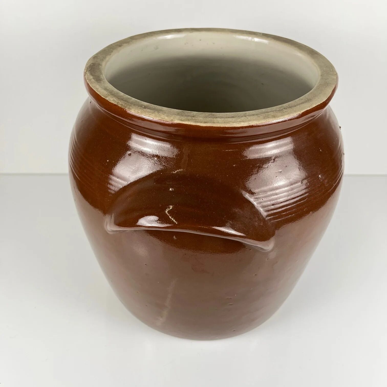 Large confit/grease pot, antique stoneware, brown colour, 1900.