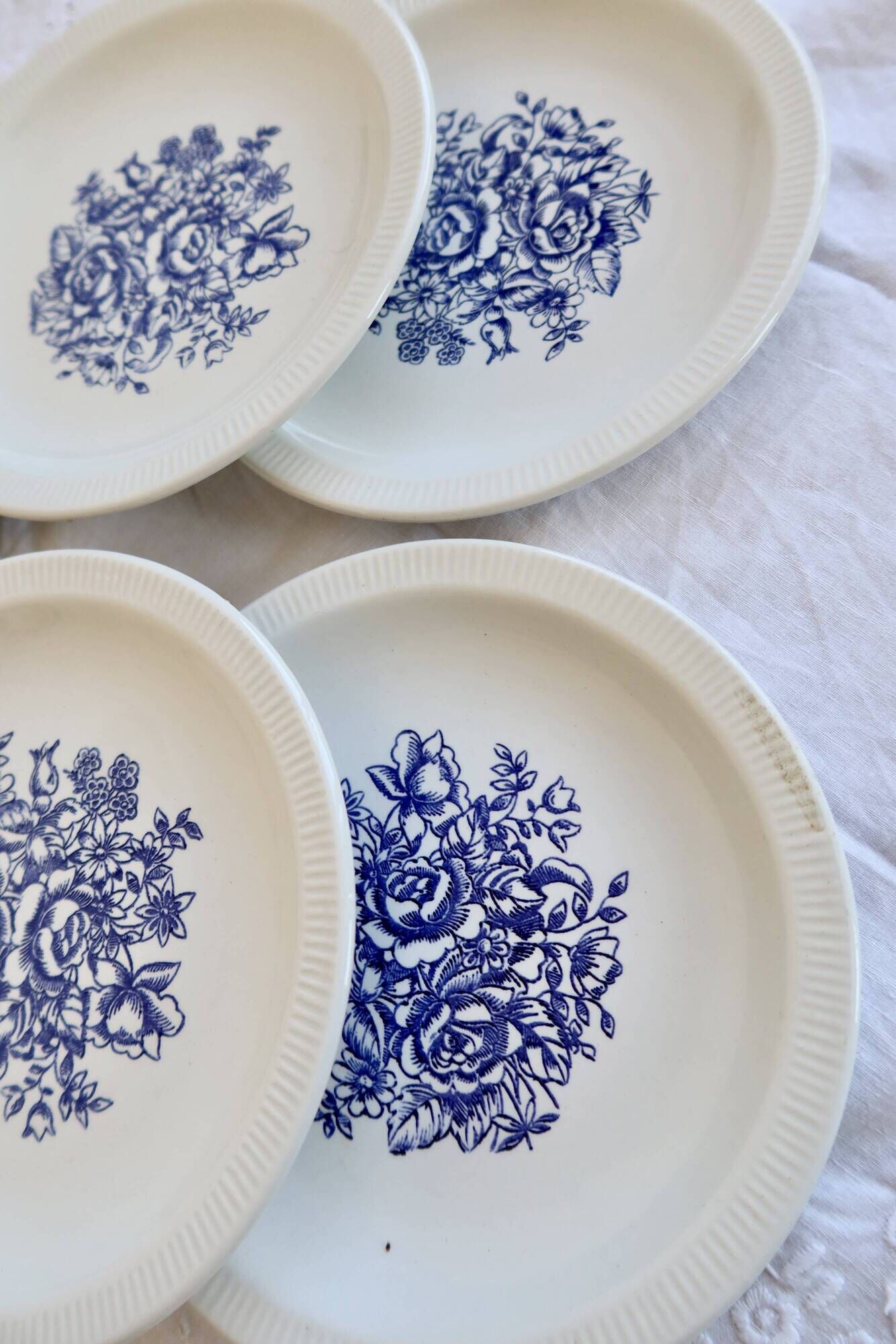 6 vintage porcelain dessert plates – Blue floral bouquet design