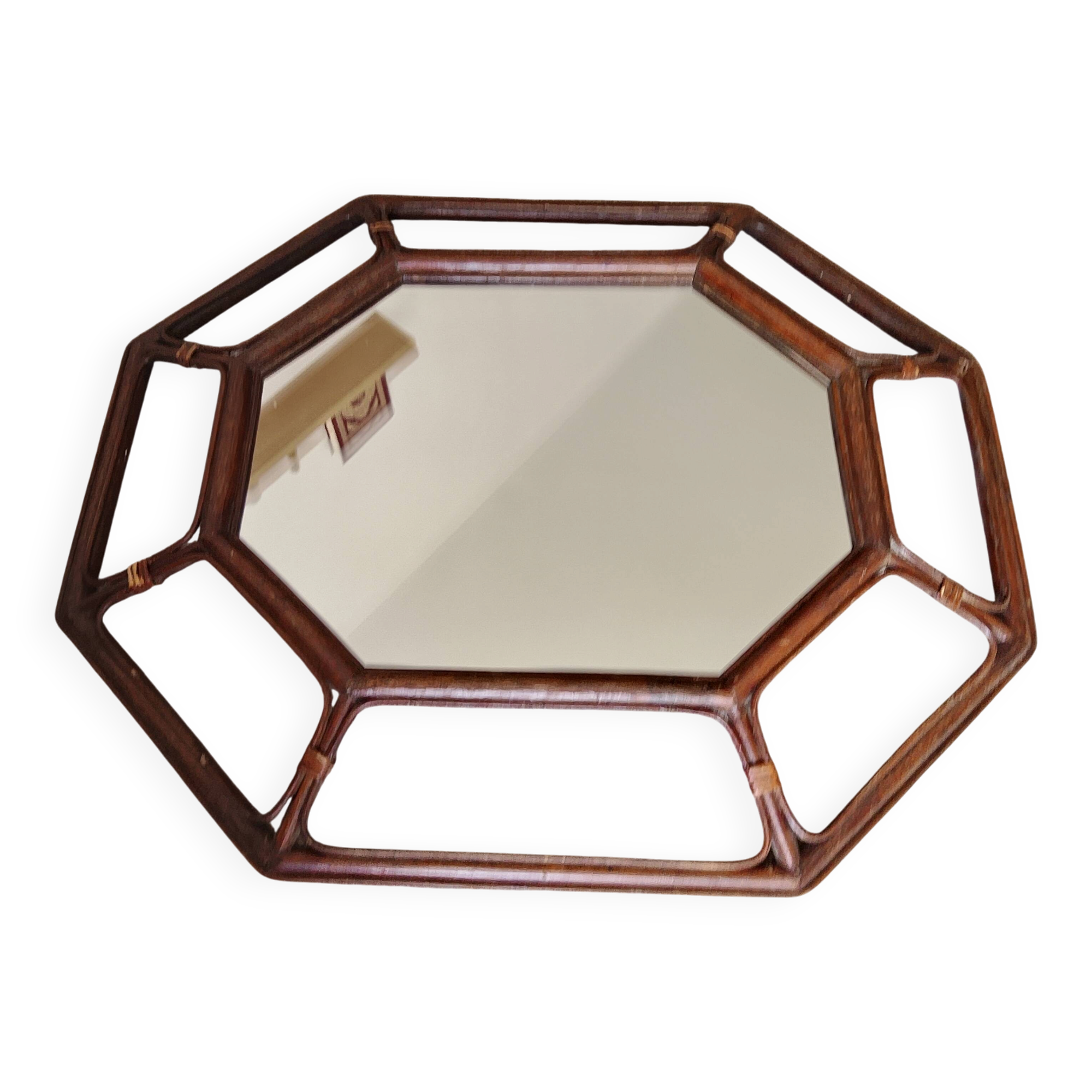 Vintage Italian mirror bamboo and rattan Riviera bohemian chic 1970s