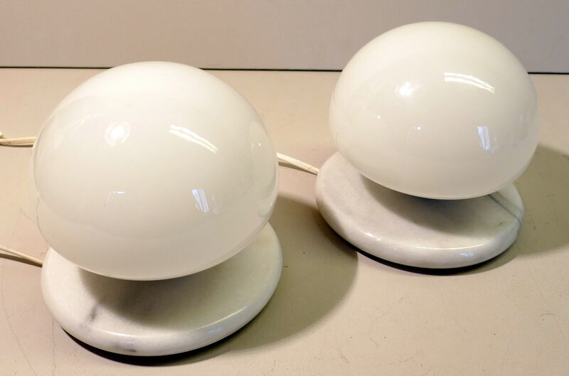 Pair of vintage mushroom lamps Optelma marble and opaline