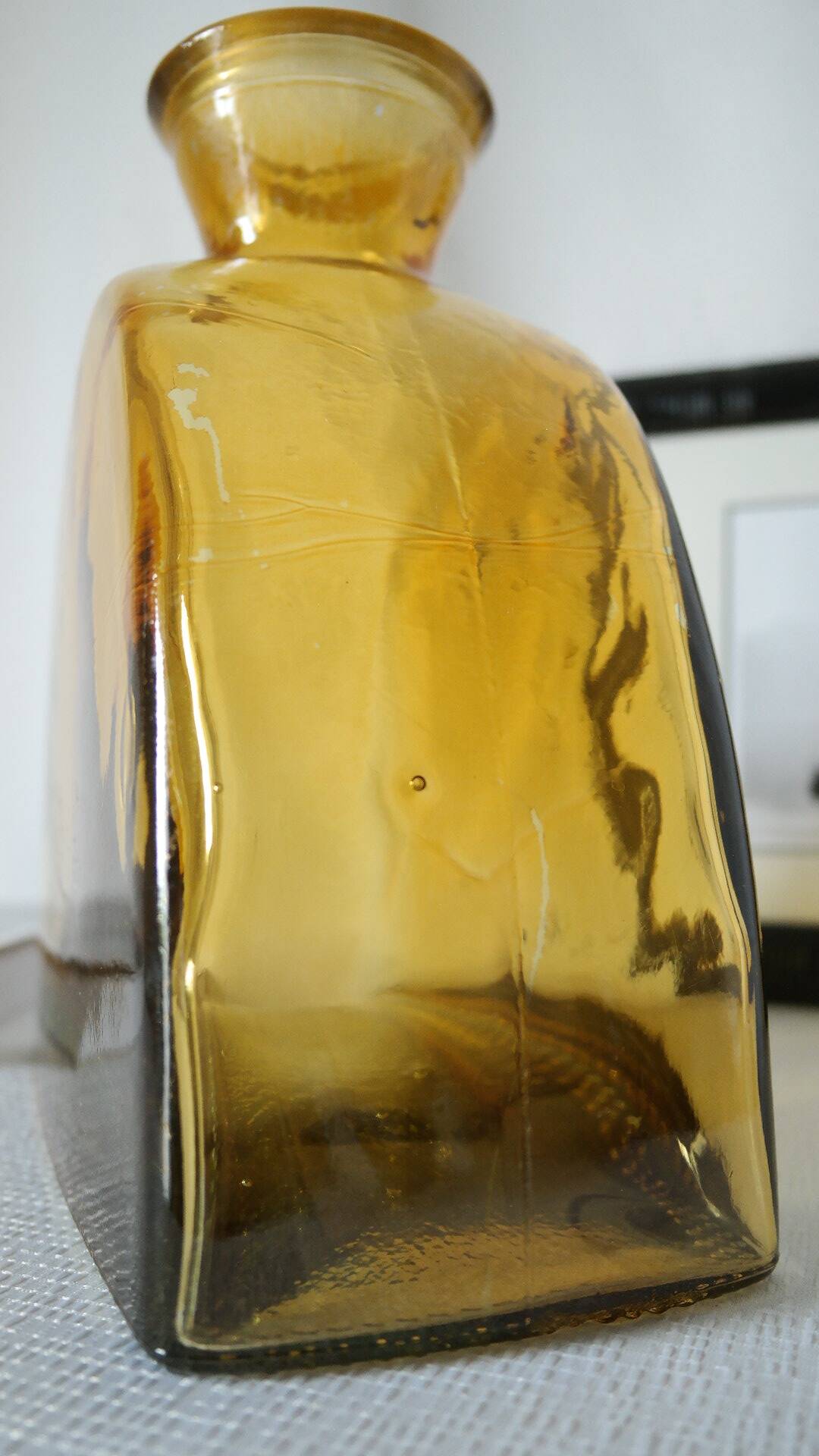 Vintage thick amber glazed glass carafe vase