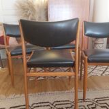Series of 4 chairs in teak and vintage skai