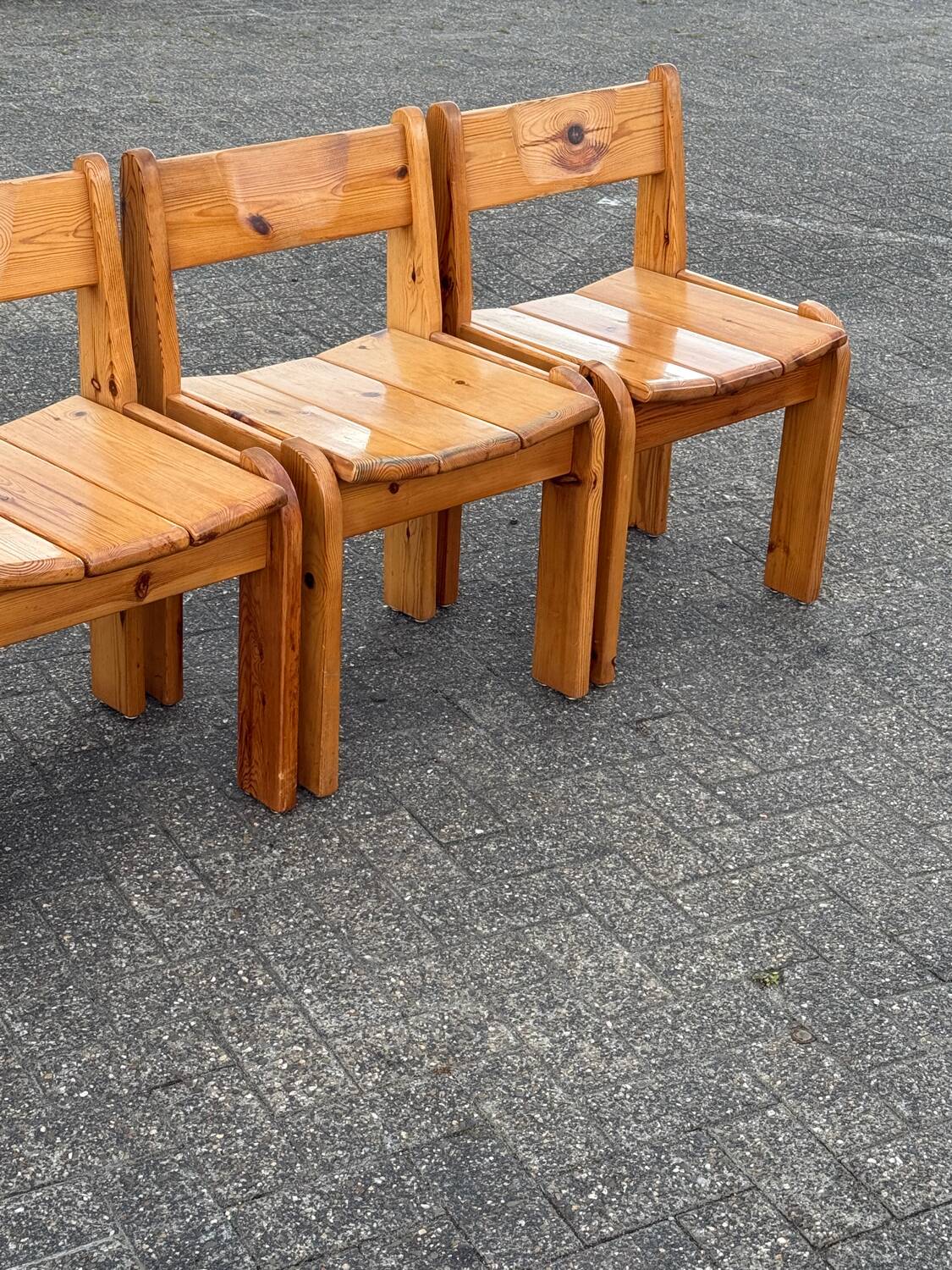 4 x Ate van Apeldoorn Dutch Brutalist Pine Wood Farmhouse Chairs