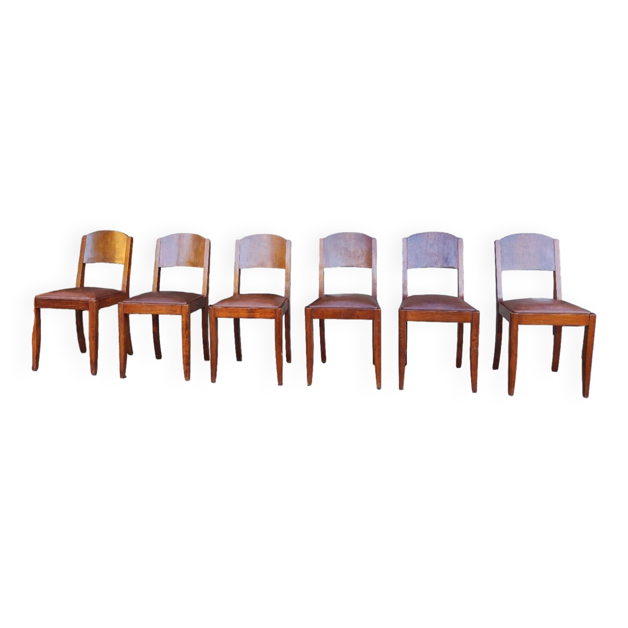 Set of 6 STELLA chairs, Art Deco, leather seat