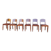Set of 6 STELLA chairs, Art Deco, leather seat