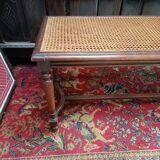 Wooden bench or piano bench with tanned seat