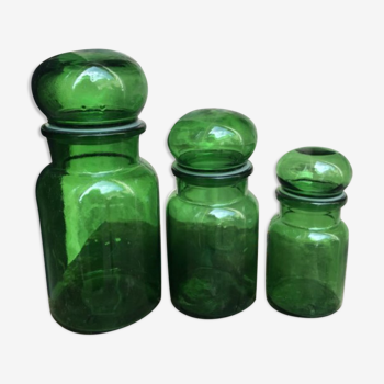 3 pharmacy bottles green glass