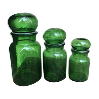 3 flacons pharmacie verre vert