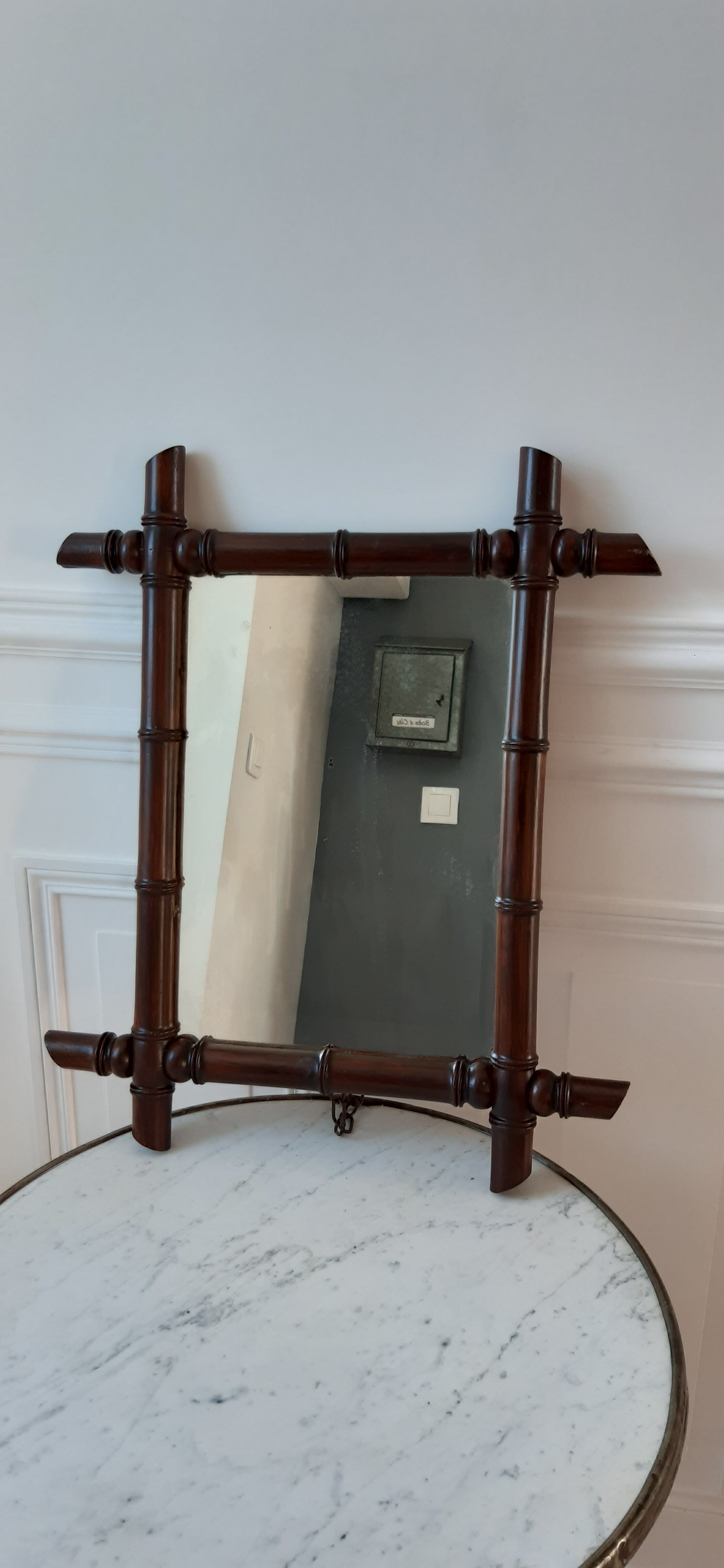 Barber mirror in solid oak bamboo way 30s-40s, 60x50 cm