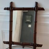 Barber mirror in solid oak bamboo way 30s-40s, 60x50 cm