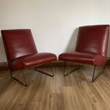 Pair of vintage burgundy red armchairs