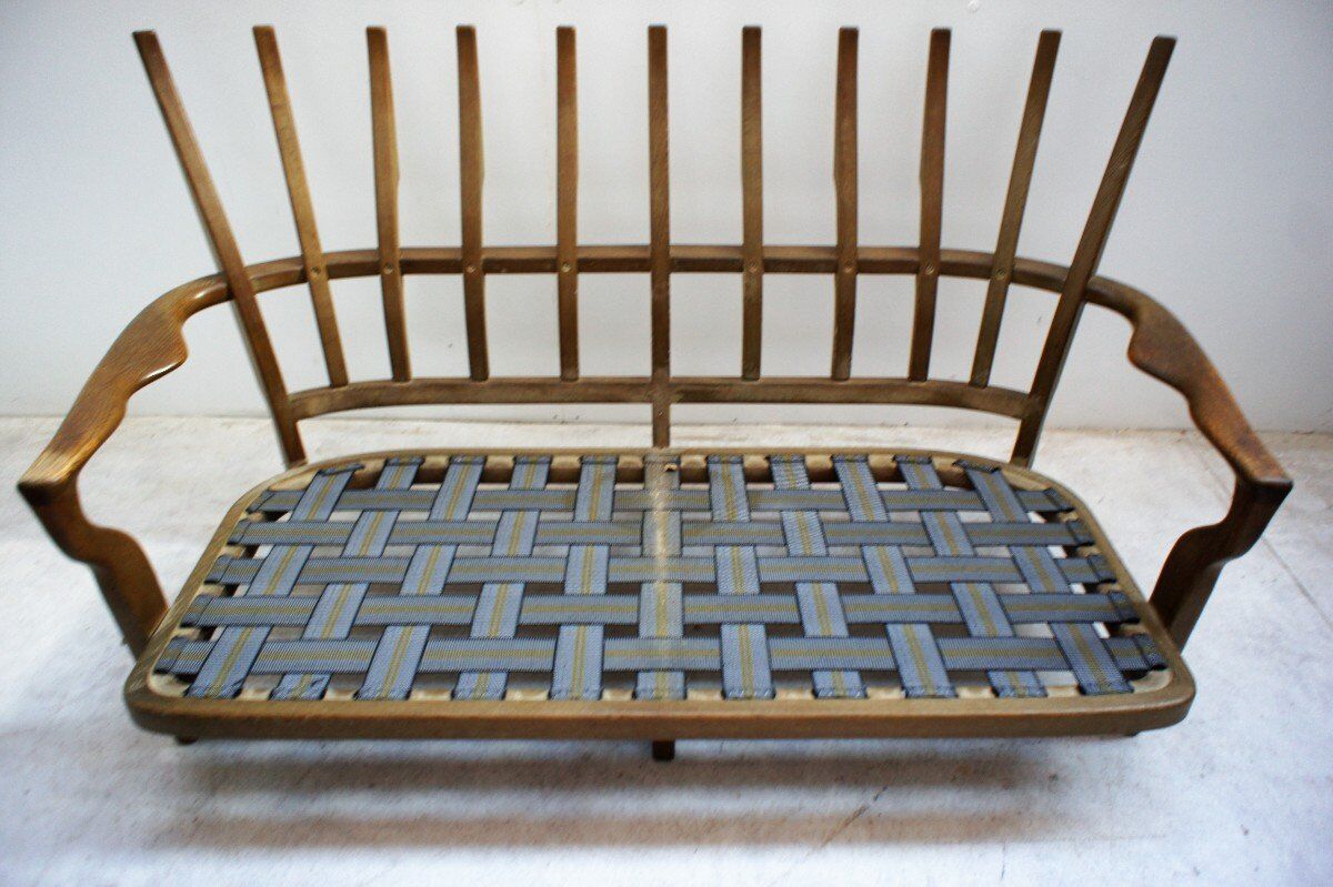 Solid oak sofa Guillerme and Chambron