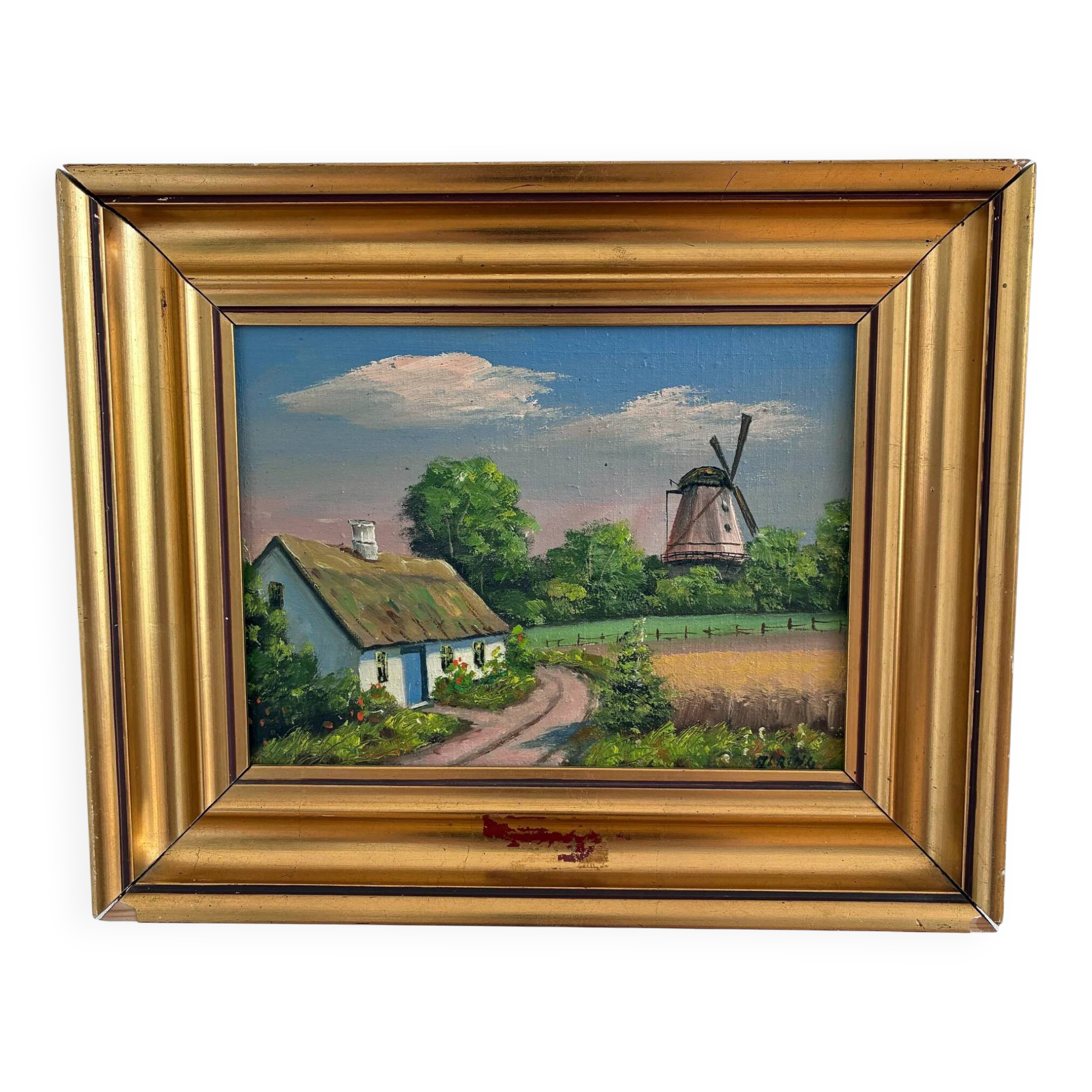 Vintage original cottage landscape oil painting