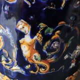 Twisted design vase. Signed Gien France/Renaissance blue background 26 x 13cm