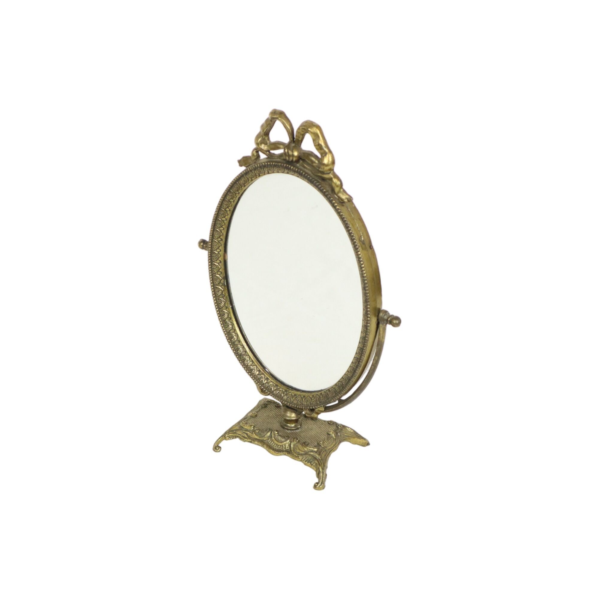 Vintage italian dressing mirror with bow baroque style gold tiltable 34cm