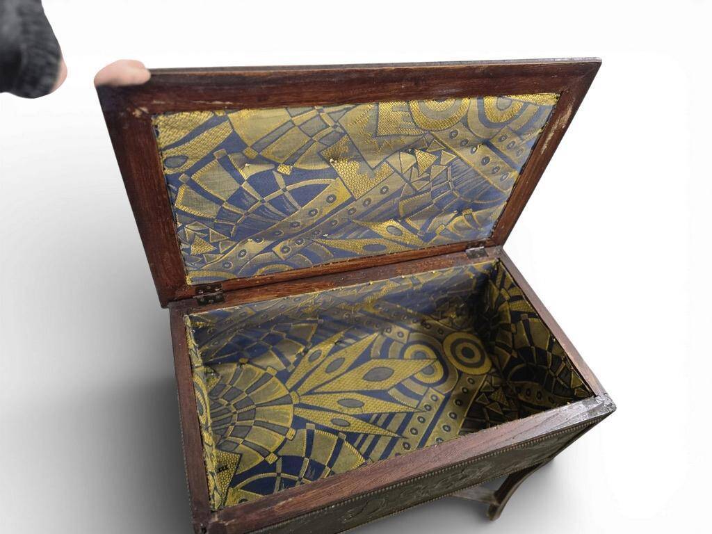 Vintage wooden side table / accent table with copper detail