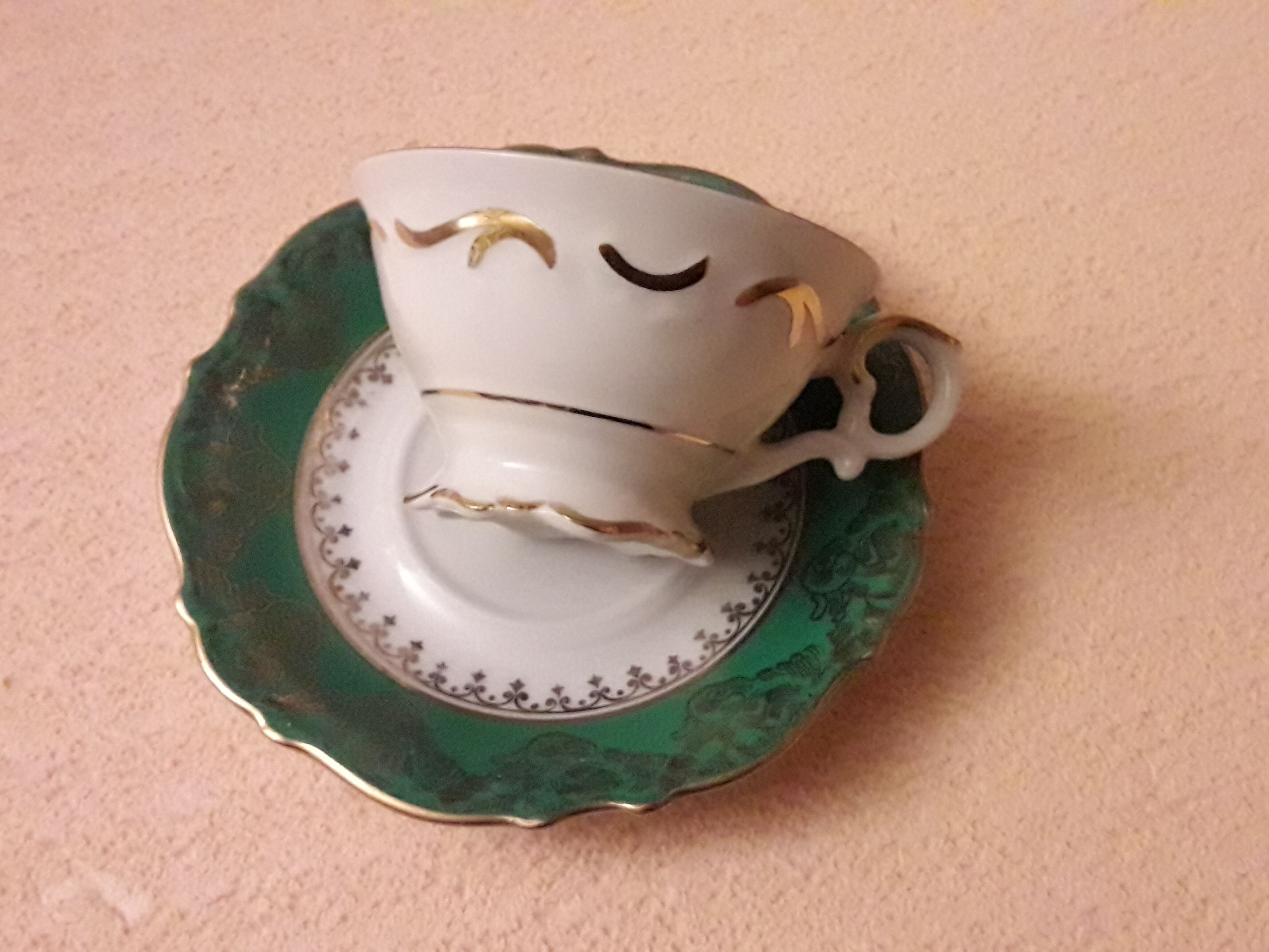 RW Bavaria green and gold cup and saucer