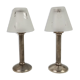 Pair of metal candlesticks with glass lampshade