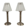 Pair of metal candlesticks with glass lampshade