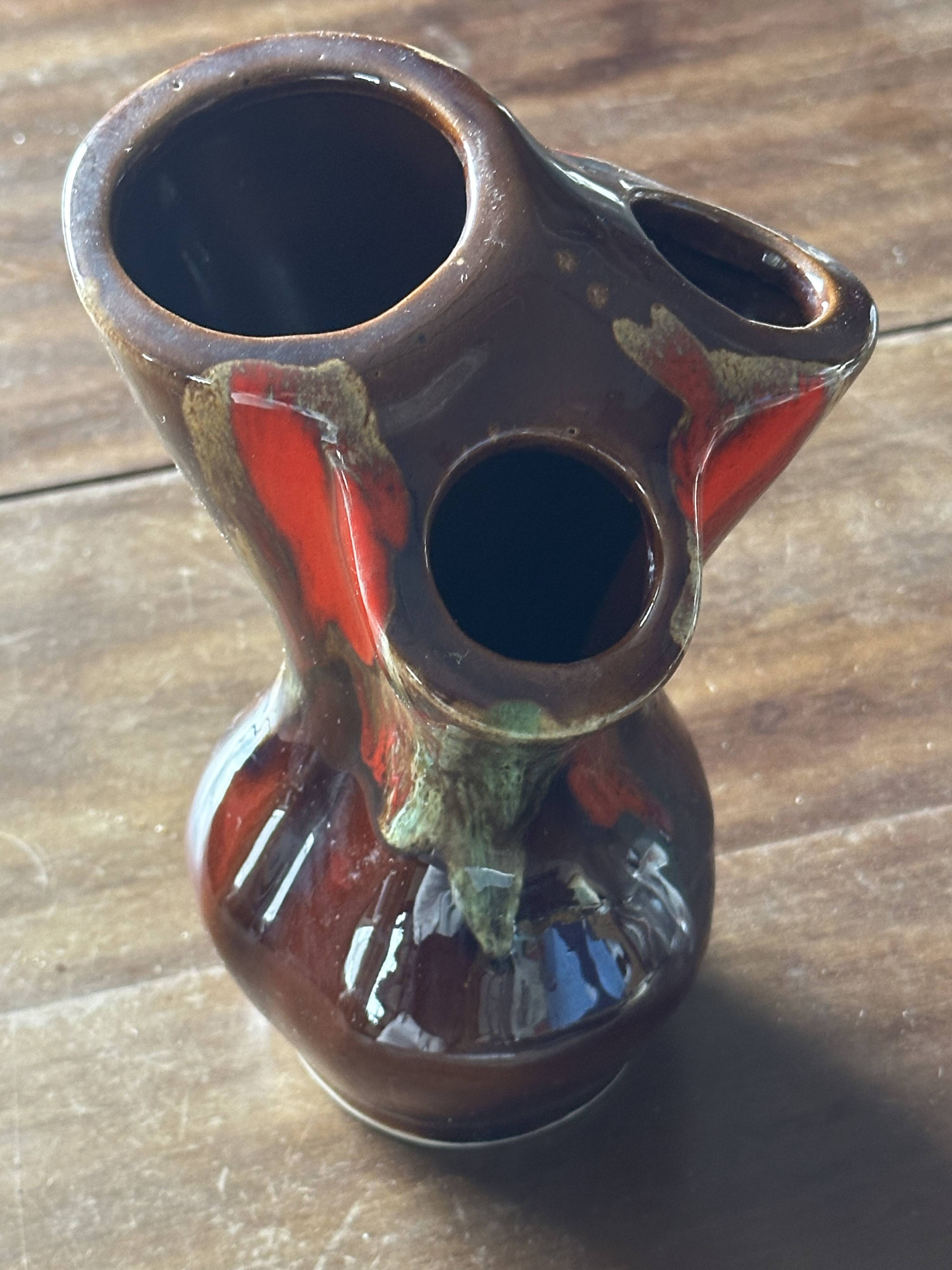 Vintage TriFlore Vase, Vallauris Ceramic, H 16 cm