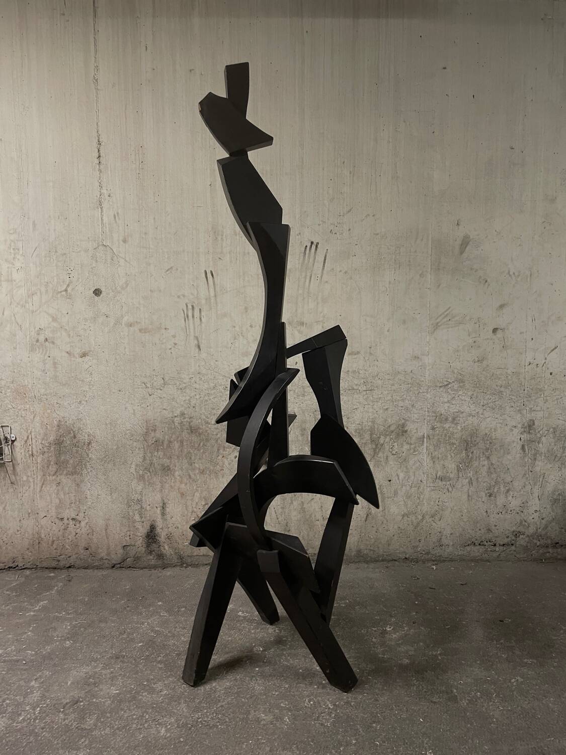 Large abstract sculpture in painted wood