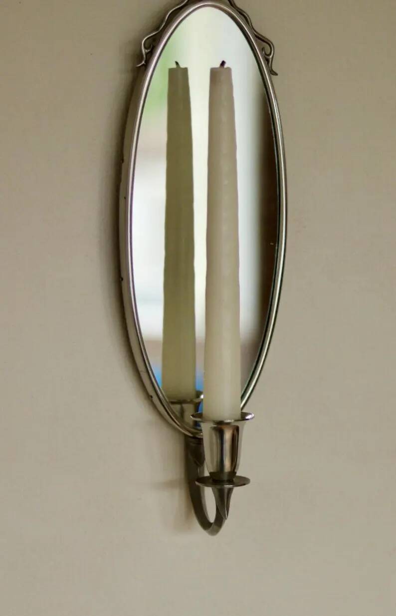 Pair of Mid-Century Tin Sconces with Mirror by Svenskt - Tenn, Sweden