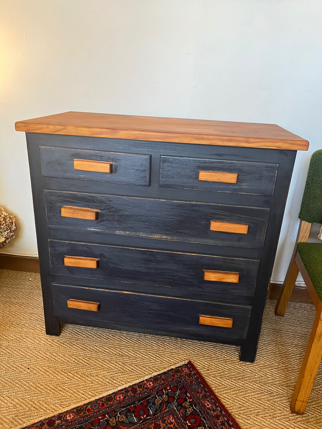Vintage patinated black craft furniture style chest of drawers