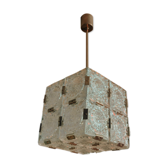 Glass faceted cube chandelier by Jaroslav Bejvl for Kamenicky Senov, year 1968