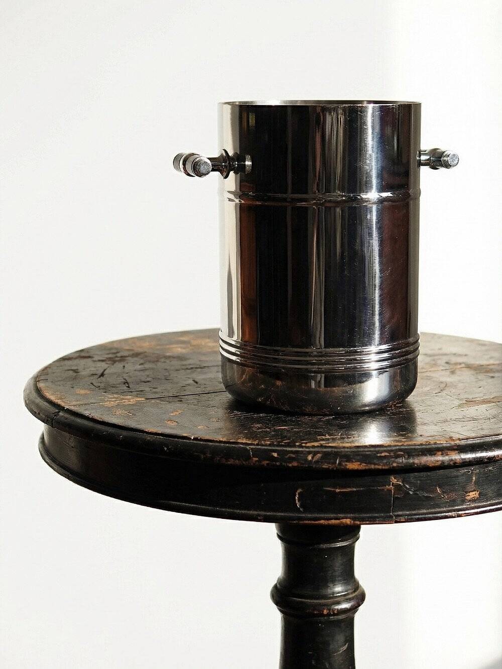 Vintage champagne bucket from the 80s-90s by Orfévrerie Jean Couzon in 18/10 stainless steel.