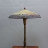 Lampe de table Muller Frères, France, avec pied en laiton et abat-jour en pâte de verre, style Art déco vers 1930